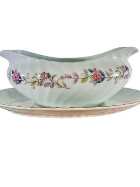 Gravy Boat w Attached Underplate Vintage Regency Rose Collection by Creative